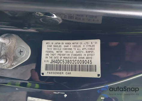 2002 Acura Rsx from USA, damaged, VIN JH4DC53802C009045